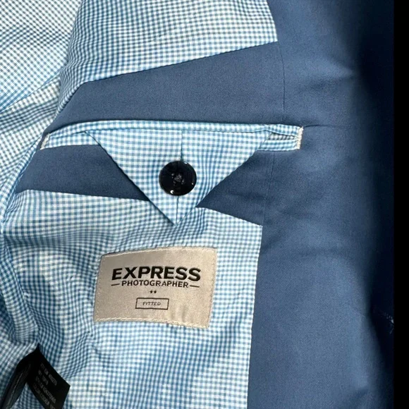 NEW ~ EXPRESS Men’s Blue Fitted Cotton-Blend Photographer Suit Jacket ~ Size 36R - Picture 9 of 15